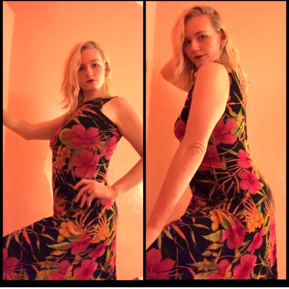 Tropical Fitted Dress Multicolored Floral a-line - Picture 5 of 8